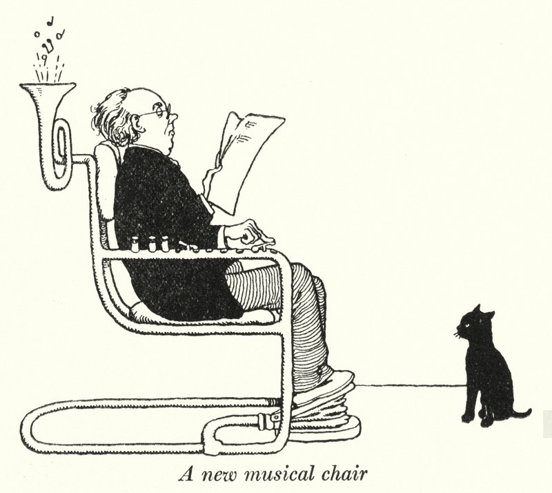 En ny musikalsk stol (litho) av William Heath Robinson