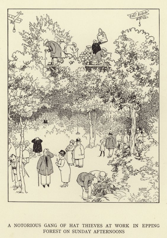 En beryktet gjeng hattetyver på jobb i Epping Forest søndag ettermiddag av William Heath Robinson