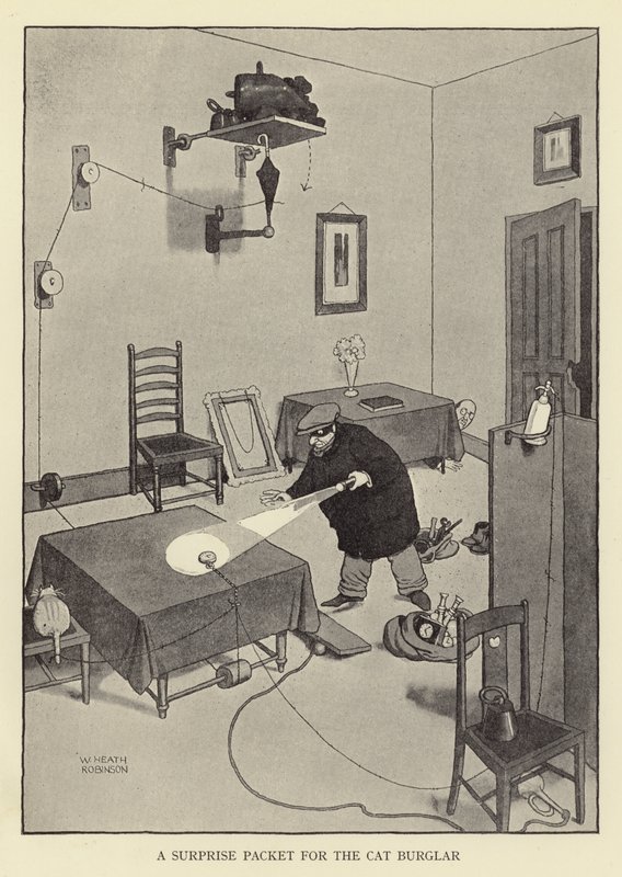 En overraskelsespakke til katteinnbruddstyven av William Heath Robinson