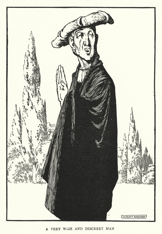En veldig klok og diskret mann (litho) av William Heath Robinson