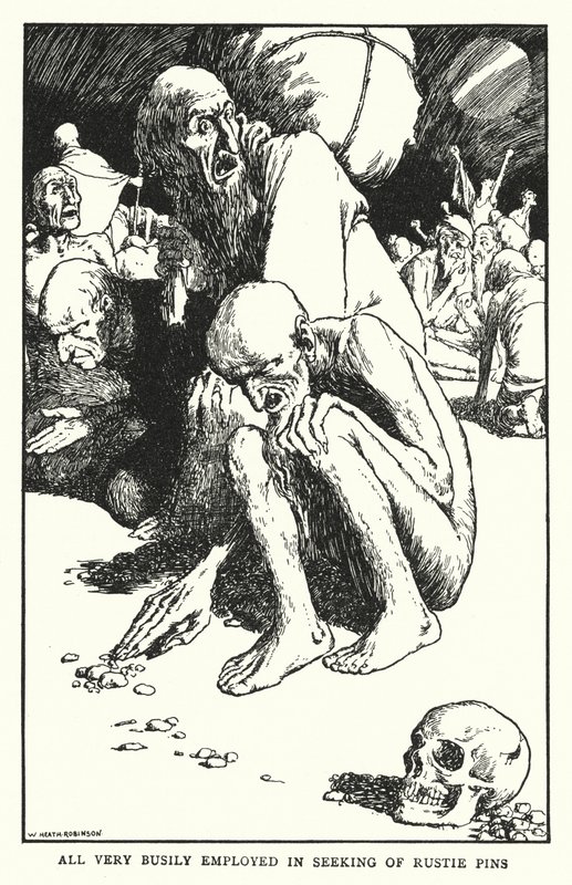 Alle veldig opptatt med å lete etter rustne pinner (litho) av William Heath Robinson