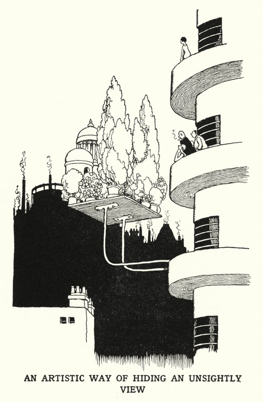 En kunstnerisk måte å skjule en skjemmende utsikt (litho) av William Heath Robinson