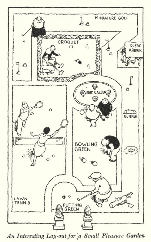 En interessant layout for en liten lysthage (litho) av William Heath Robinson