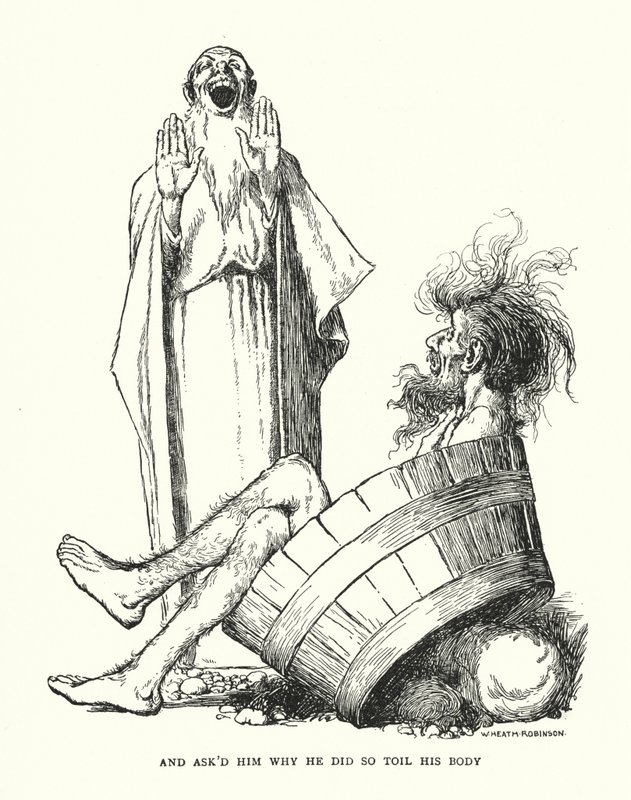 Og spurte ham hvorfor han slet så med kroppen sin (litho) av William Heath Robinson