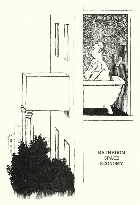 Badromsøkonomi (litho) av William Heath Robinson