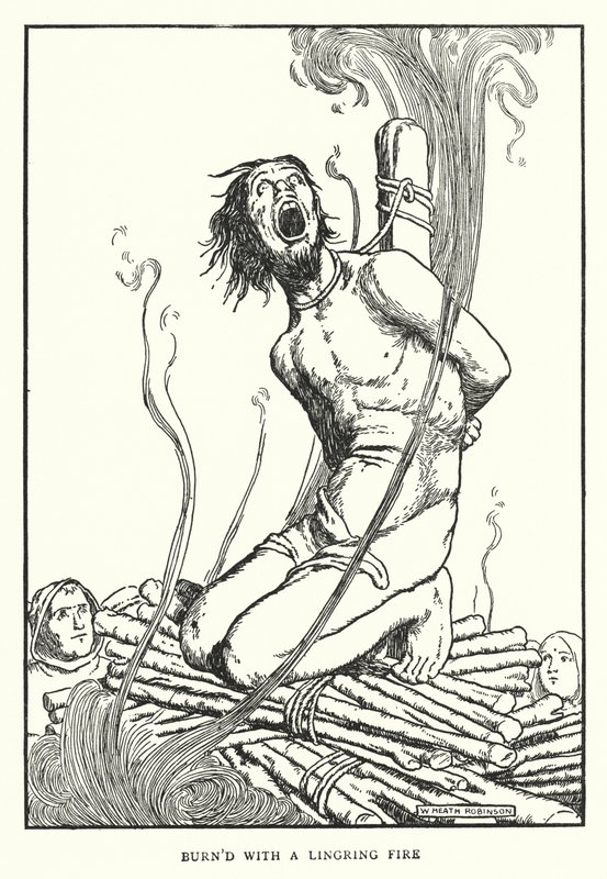 Brent med en langvarig ild (litho) av William Heath Robinson