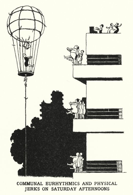 Felles eurhythmics og fysiske rykk på lørdag ettermiddag (litho) av William Heath Robinson