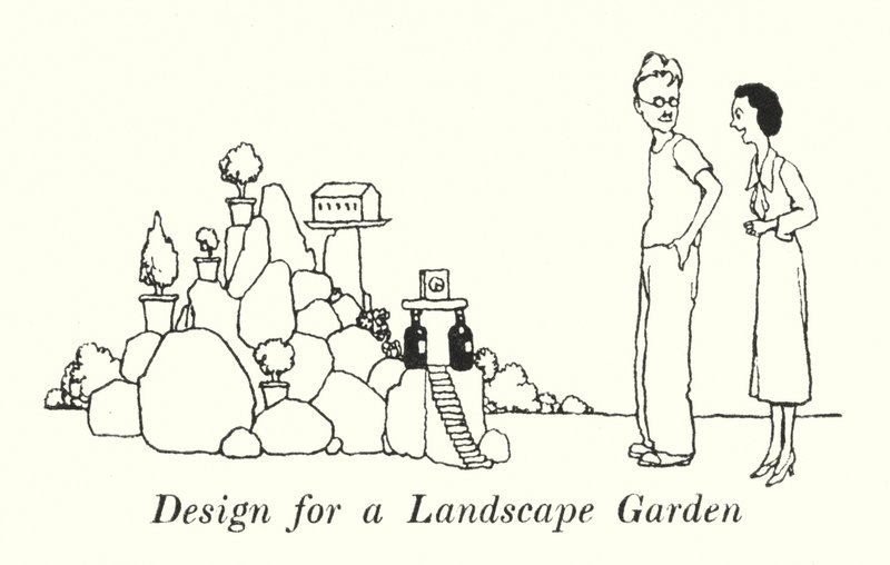 Design for en landskapshage (litho) av William Heath Robinson