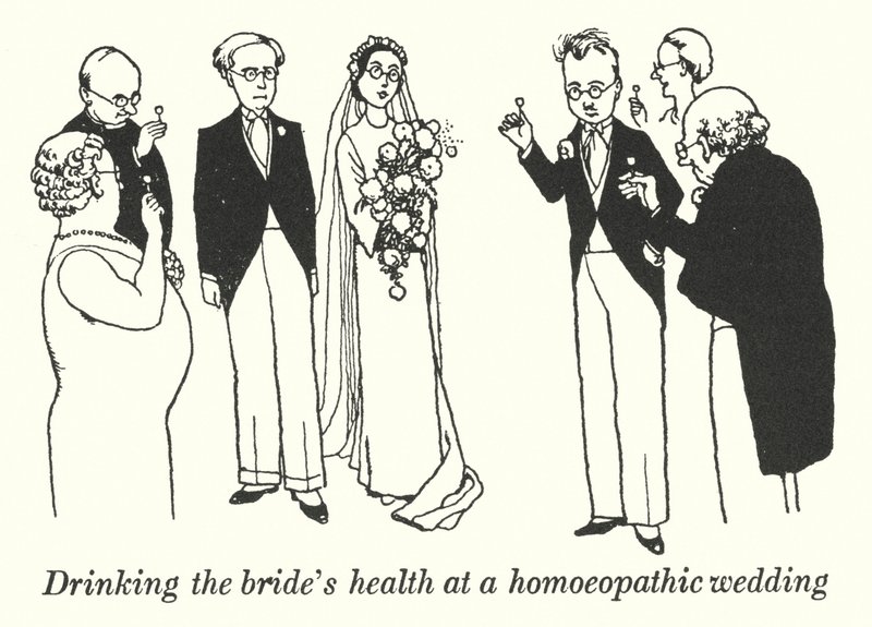 Drikker brudens helse i et homøopatisk bryllup (litho) av William Heath Robinson