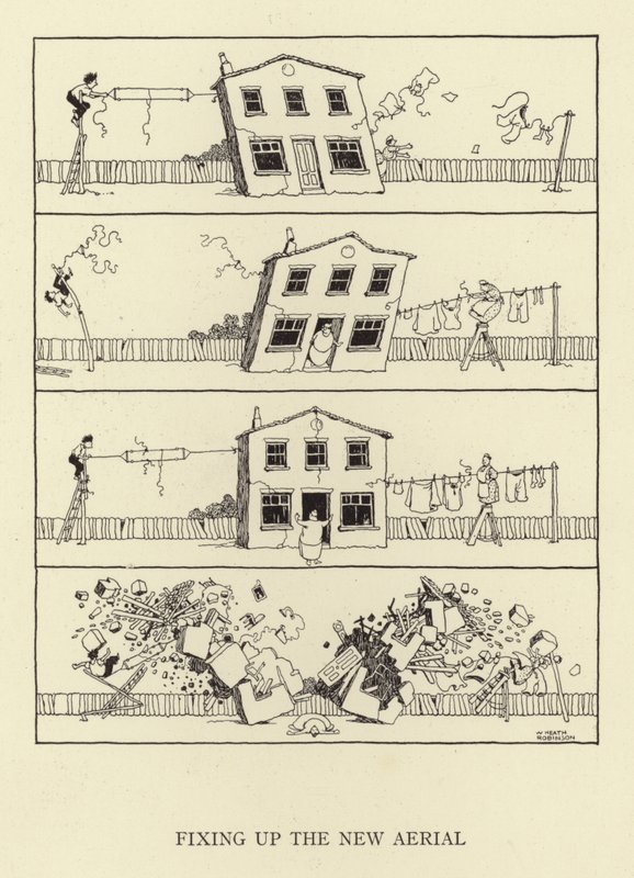 Reparerer den nye antennen av William Heath Robinson