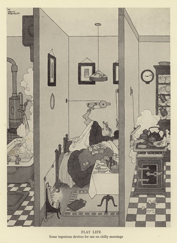 Flatt liv, noen geniale enheter for bruk på kalde morgener av William Heath Robinson