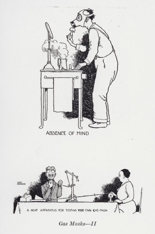 Gassmasker - II (litho) av William Heath Robinson