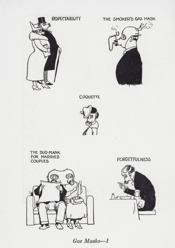 Gassmasker - I (litho) av William Heath Robinson