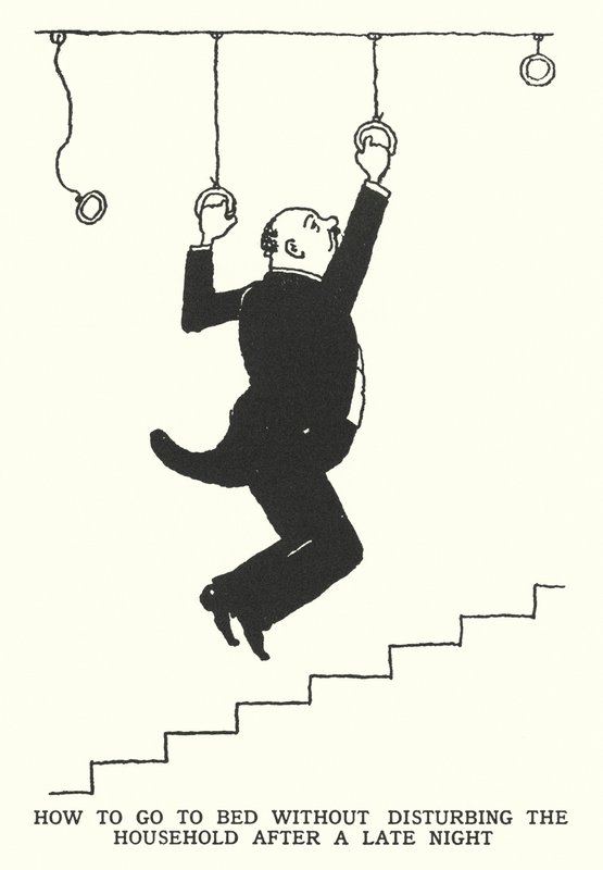Hvordan gå til sengs uten å forstyrre husholdningen etter en sen kveld (litho) av William Heath Robinson