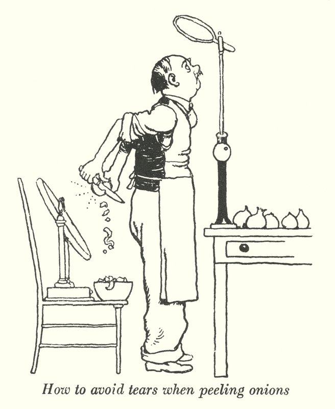 Hvordan unngå tårer når du skreller løk (litho) av William Heath Robinson