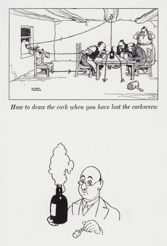 Hvordan tegne korken når du har mistet korketrekkeren (litho) av William Heath Robinson