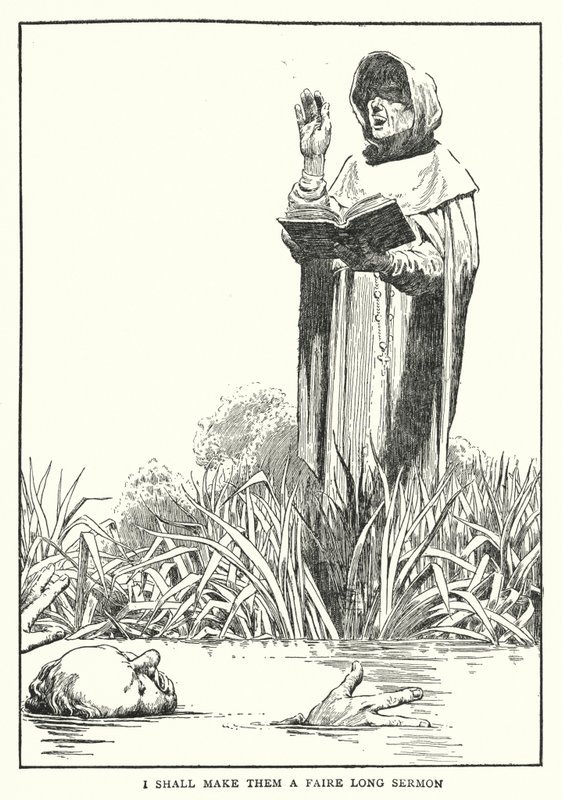 Jeg skal gjøre dem til en ganske lang preken (litho) av William Heath Robinson