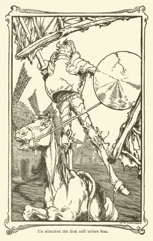Illustrasjon for Don Quixote (litho) av William Heath Robinson
