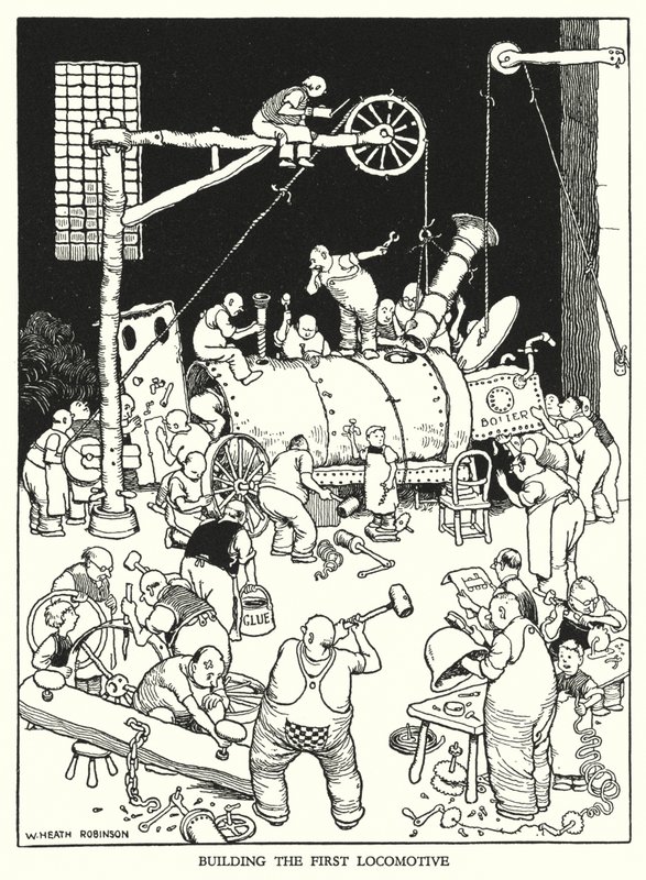 Illustrasjon for Railway Ribaldry av W Heath Robinson (litho) av William Heath Robinson