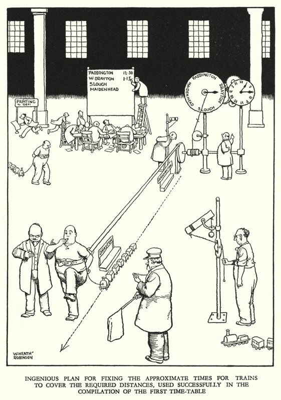 Illustrasjon for Railway Ribaldry av W Heath Robinson (litho) av William Heath Robinson