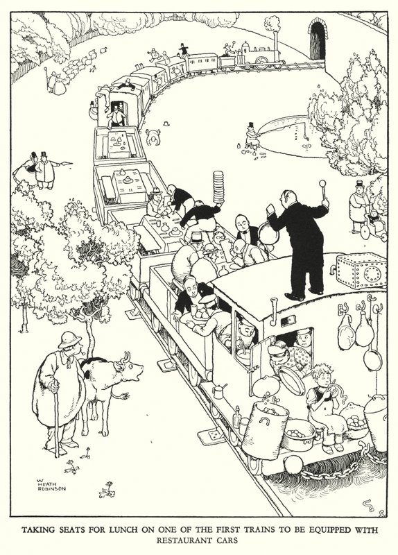 Illustrasjon for Railway Ribaldry av W Heath Robinson (litho) av William Heath Robinson