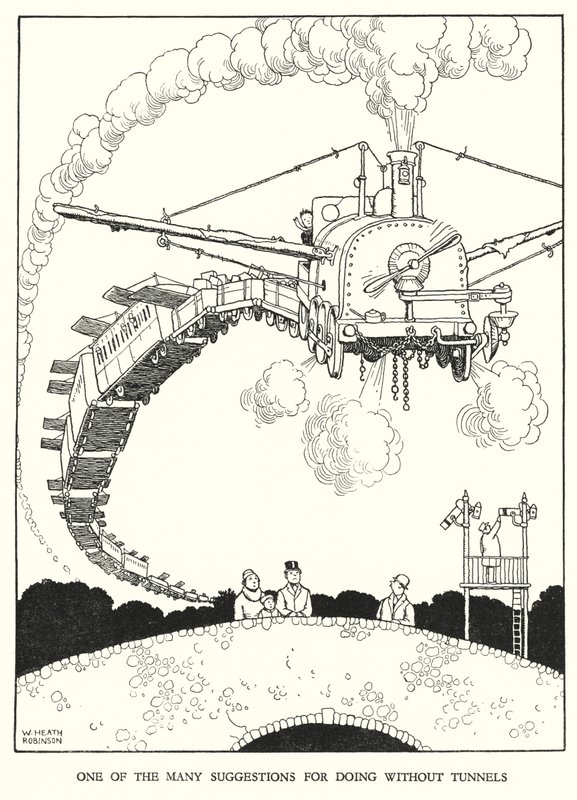 Illustrasjon for Railway Ribaldry av W Heath Robinson (litho) av William Heath Robinson