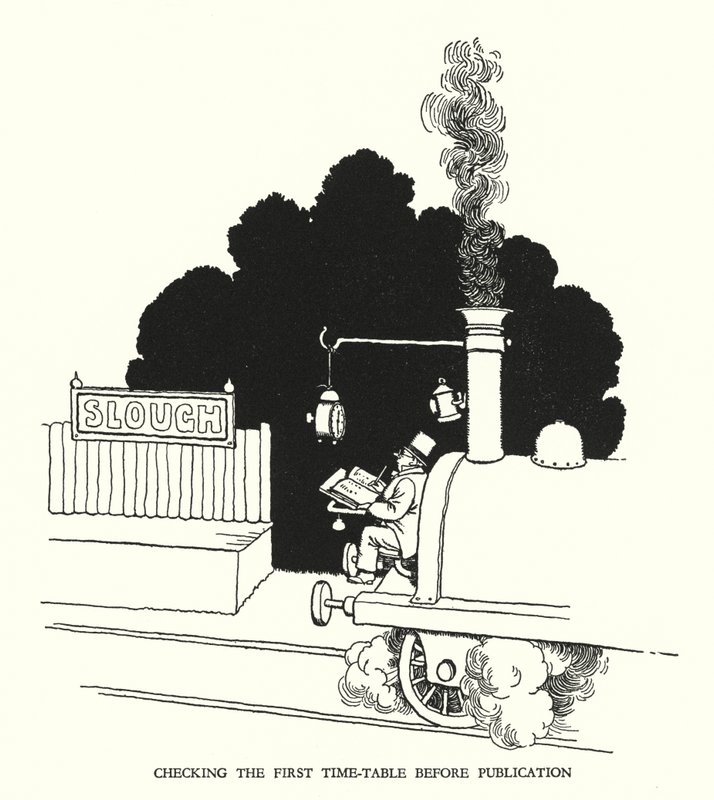Illustrasjon for Railway Ribaldry av W Heath Robinson (litho) av William Heath Robinson