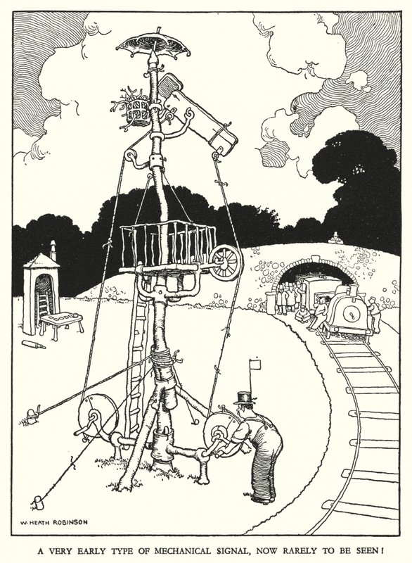 Illustrasjon for Railway Ribaldry av W Heath Robinson (litho) av William Heath Robinson