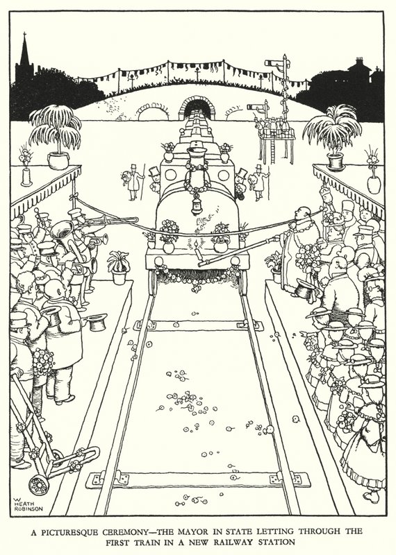 Illustrasjon for Railway Ribaldry av W Heath Robinson (litho) av William Heath Robinson
