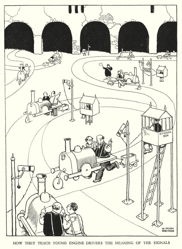 Illustrasjon for Railway Ribaldry av W Heath Robinson (litho) av William Heath Robinson