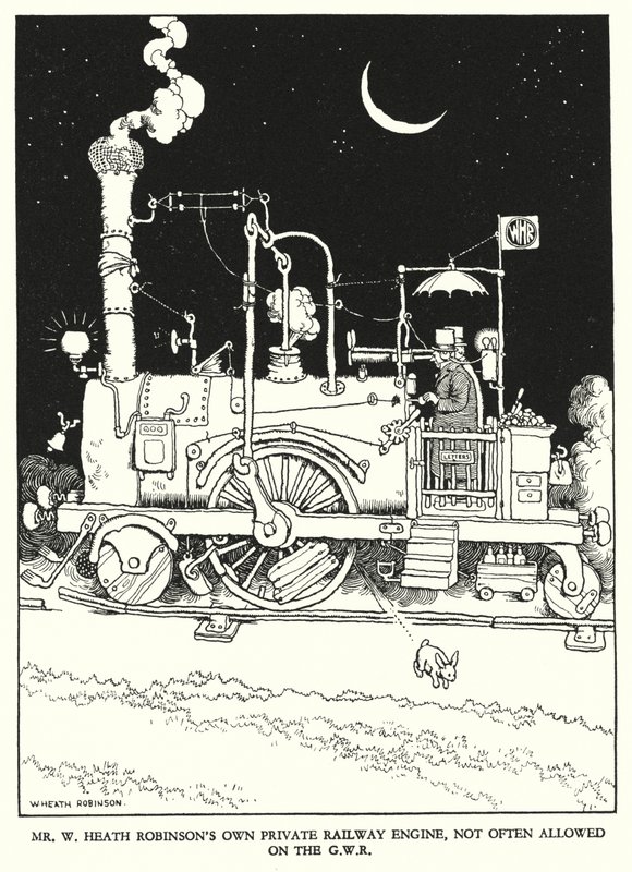 Illustrasjon for Railway Ribaldry av W Heath Robinson (litho) av William Heath Robinson