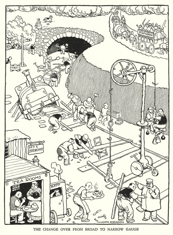 Illustrasjon for Railway Ribaldry av W Heath Robinson (litho) av William Heath Robinson