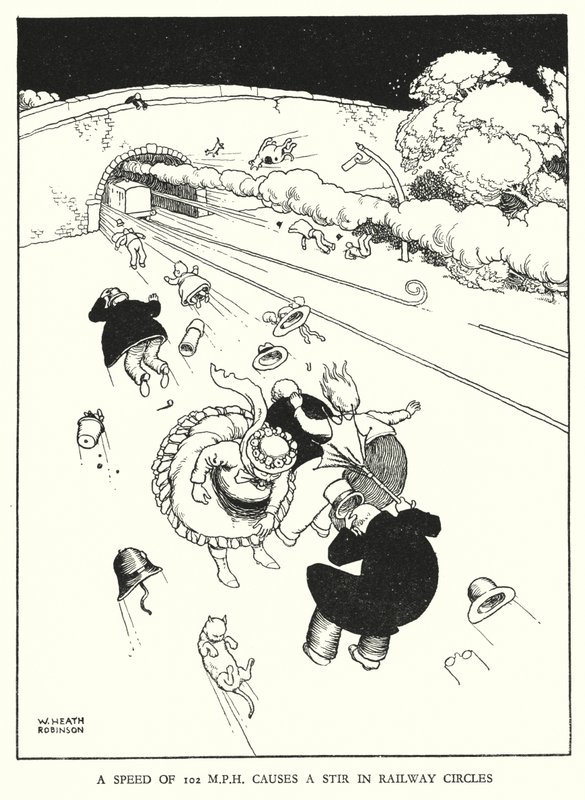 Illustrasjon for Railway Ribaldry av W Heath Robinson (litho) av William Heath Robinson