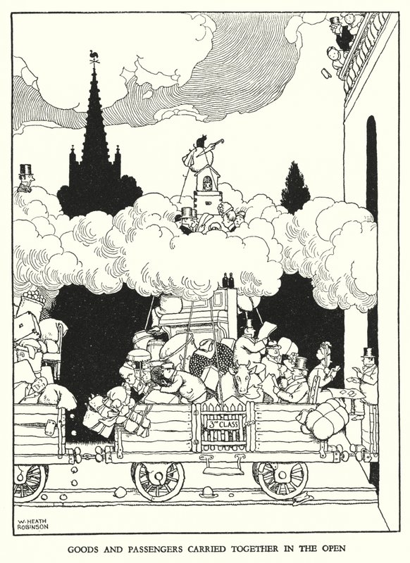 Illustrasjon for Railway Ribaldry av W Heath Robinson (litho) av William Heath Robinson