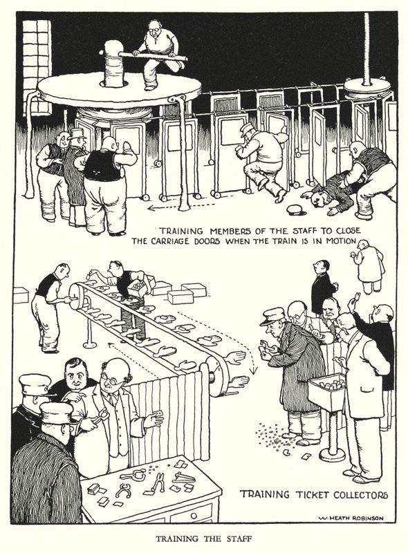 Illustrasjon for Railway Ribaldry av W Heath Robinson (litho) av William Heath Robinson