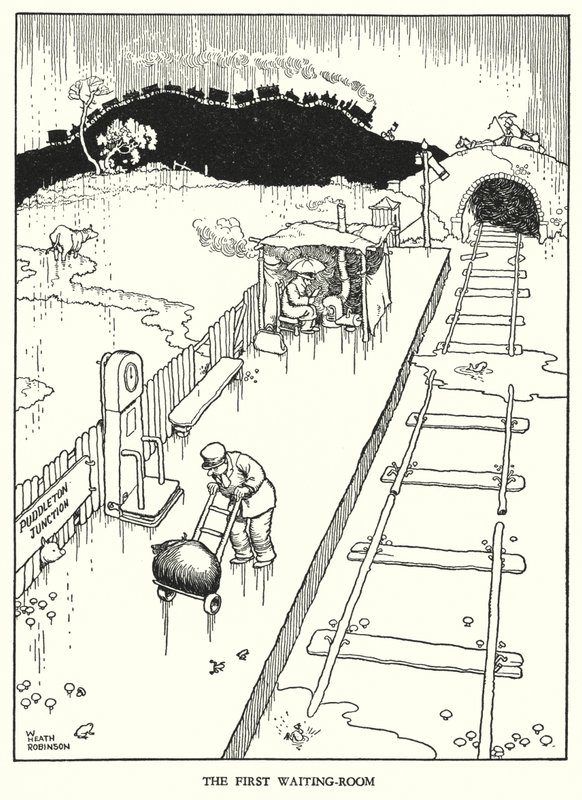 Illustrasjon for Railway Ribaldry av W Heath Robinson (litho) av William Heath Robinson