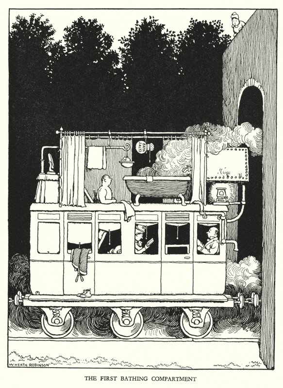 Illustrasjon for Railway Ribaldry av W Heath Robinson (litho) av William Heath Robinson