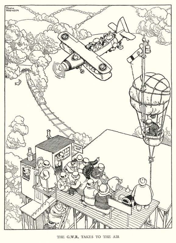 Illustrasjon for Railway Ribaldry av W Heath Robinson (litho) av William Heath Robinson