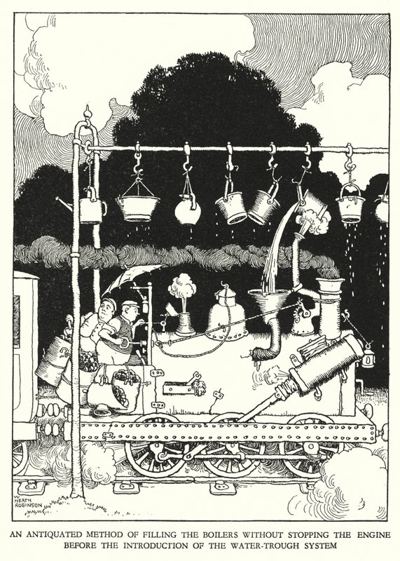 Illustrasjon for Railway Ribaldry av W Heath Robinson (litho) av William Heath Robinson