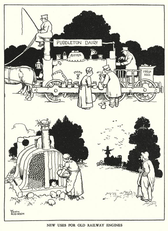 Illustrasjon for Railway Ribaldry av W Heath Robinson (litho) av William Heath Robinson