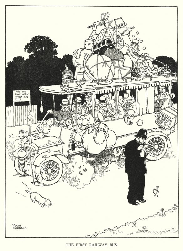 Illustrasjon for Railway Ribaldry av W Heath Robinson (litho) av William Heath Robinson