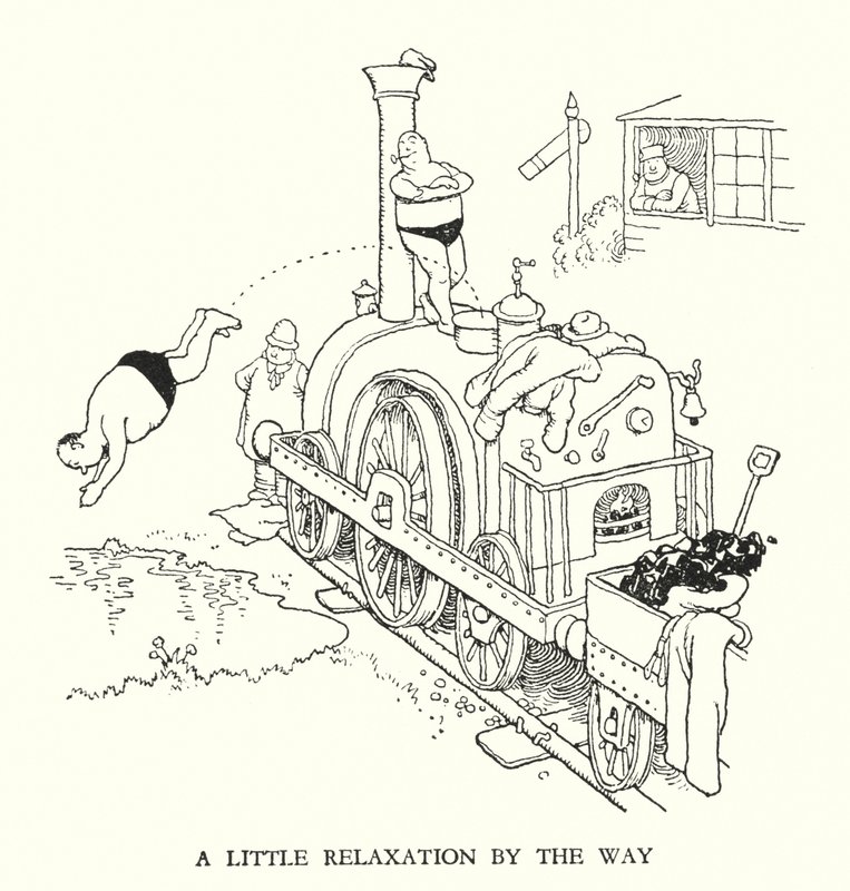 Illustrasjon for Railway Ribaldry av W Heath Robinson (litho) av William Heath Robinson