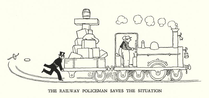 Illustrasjon for Railway Ribaldry av W Heath Robinson (litho) av William Heath Robinson