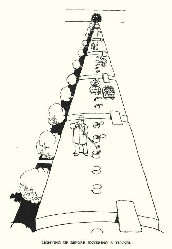 Illustrasjon for Railway Ribaldry av W Heath Robinson (litho) av William Heath Robinson