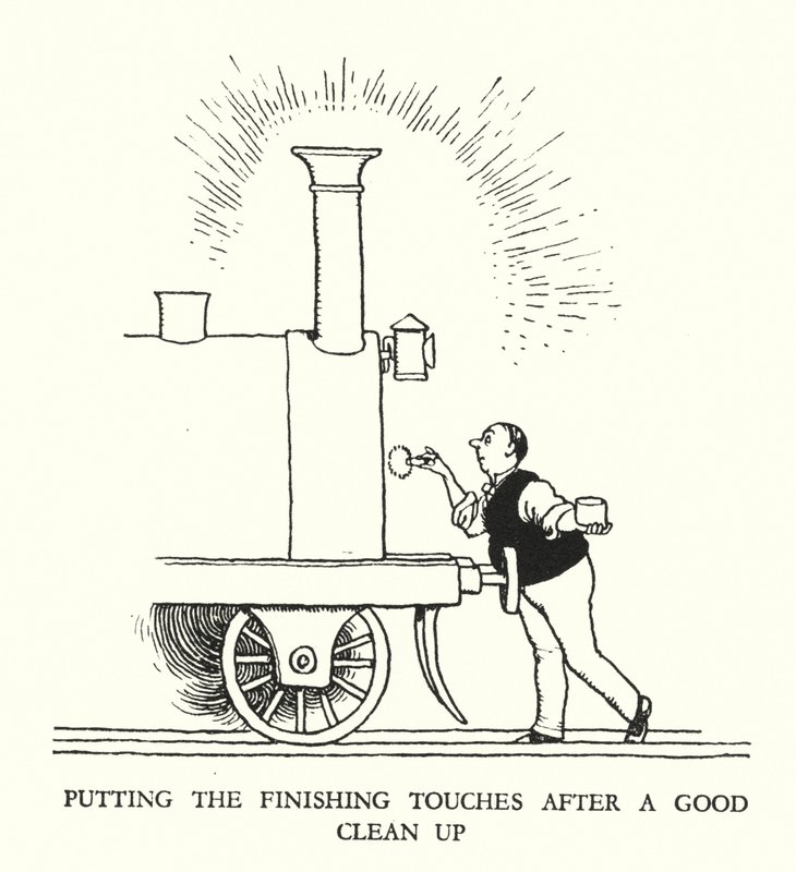 Illustrasjon for Railway Ribaldry av W Heath Robinson (litho) av William Heath Robinson