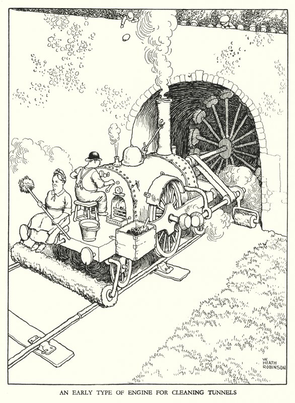 Illustrasjon for Railway Ribaldry av W Heath Robinson (litho) av William Heath Robinson