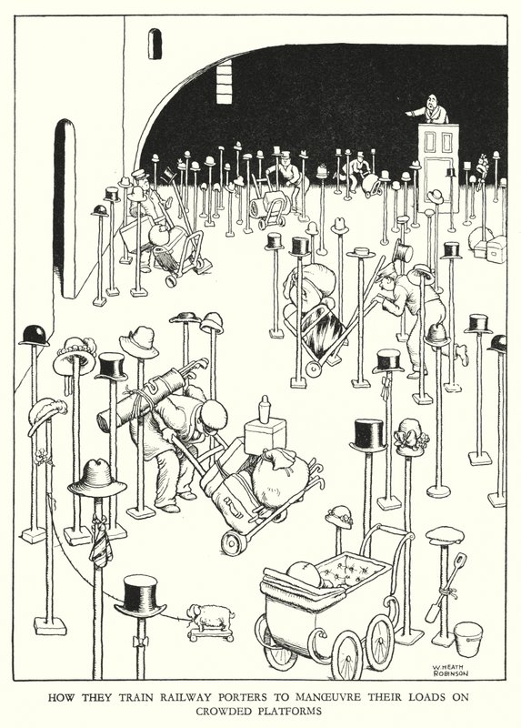 Illustrasjon for Railway Ribaldry av W Heath Robinson (litho) av William Heath Robinson
