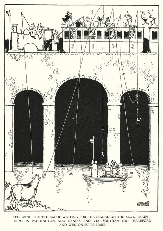 Illustrasjon for Railway Ribaldry av W Heath Robinson (litho) av William Heath Robinson