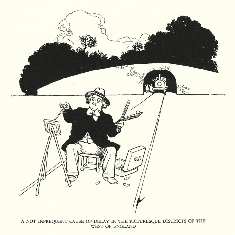 Illustrasjon for Railway Ribaldry av W Heath Robinson (litho) av William Heath Robinson