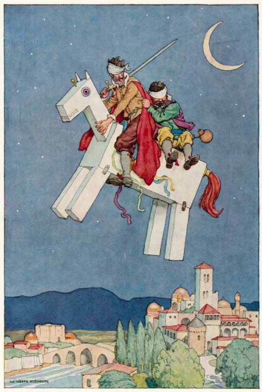 Illustrasjon for The Adventures of Don Quixote (farge litho) av William Heath Robinson